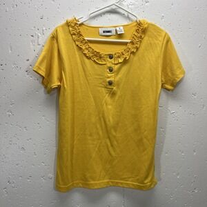 VTG Gitano Womens Small Yellow Ruffle Short Sleeve‎ Top